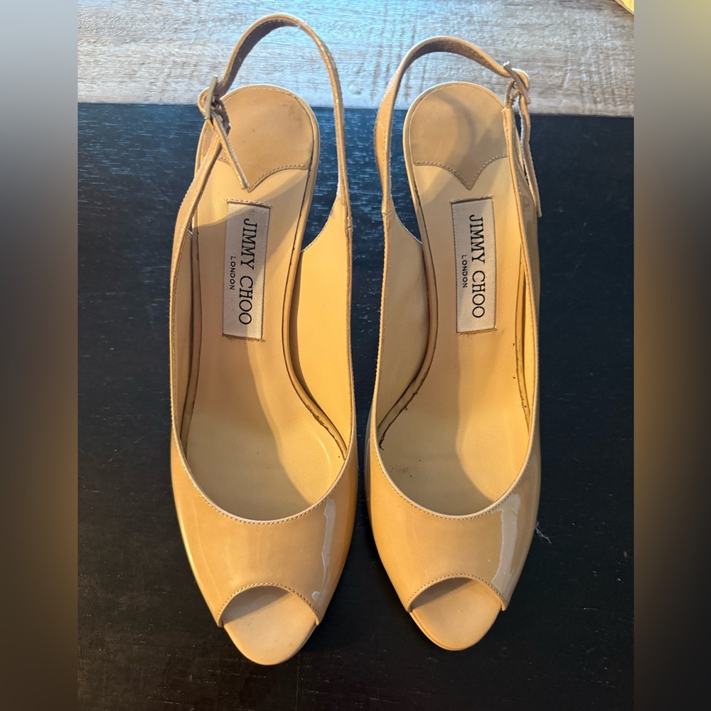 Jimmy Choo Nude Peep-Toe Slingback Heels